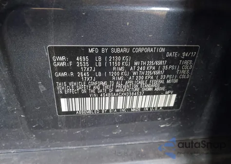 2017 Subaru Outback 2.5I z USA, uszkodzony, nr VIN 4S4BSAACXH3384537